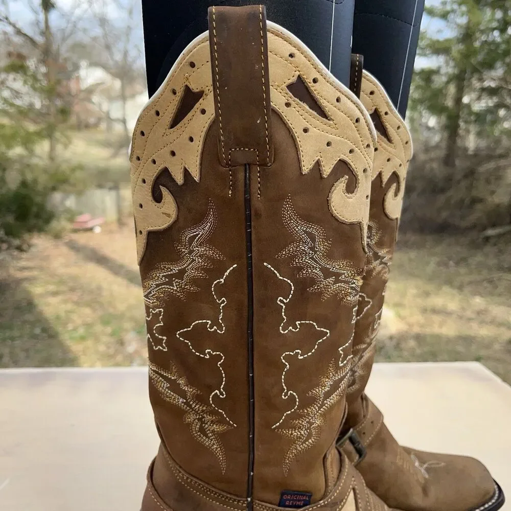 Reyme Western Equestrian Cowboys Boots Brown Leather US Size 6.5 Women